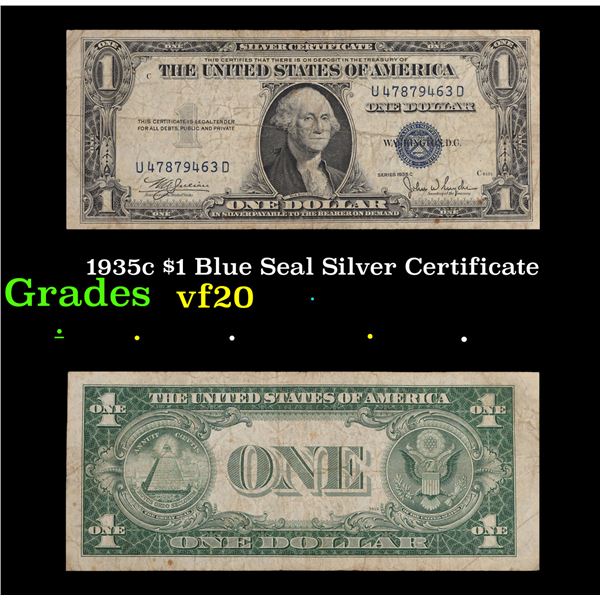 1935c $1 Blue Seal Silver Certificate Grades vf, very fine