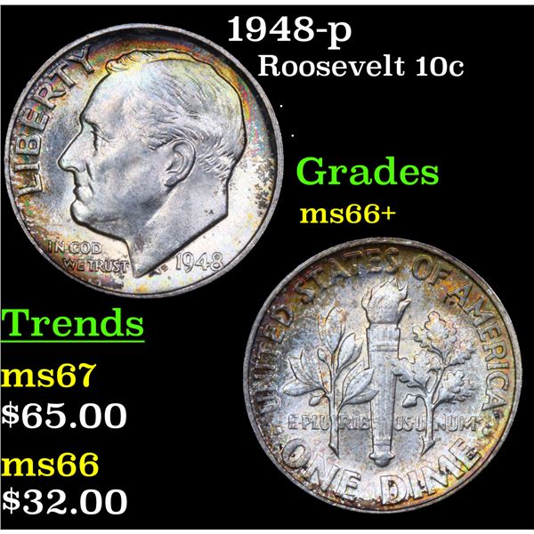 1948-p Roosevelt Dime 10c Grades GEM++ Unc