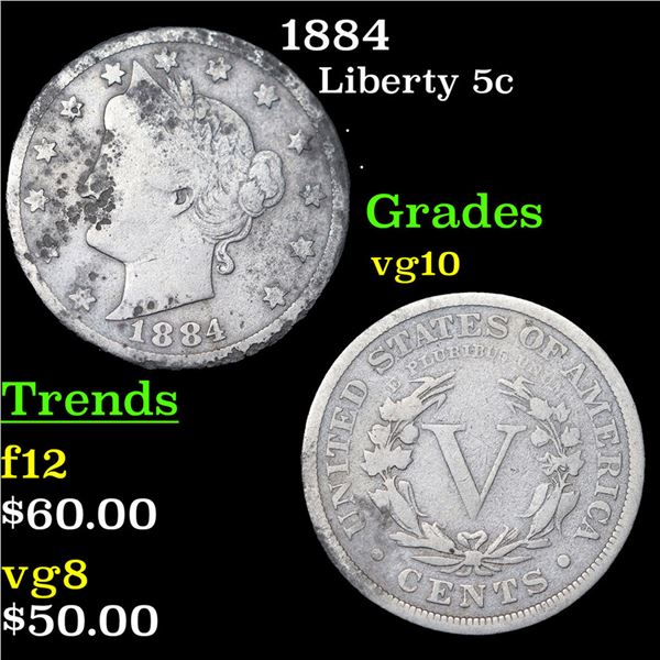 1884 Liberty Nickel 5c Grades vg+