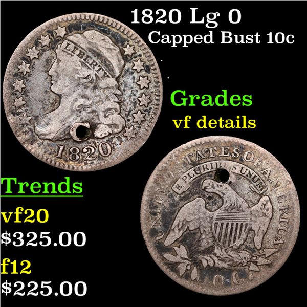 1820 Lg 0 Capped Bust Dime 10c Grades vf details
