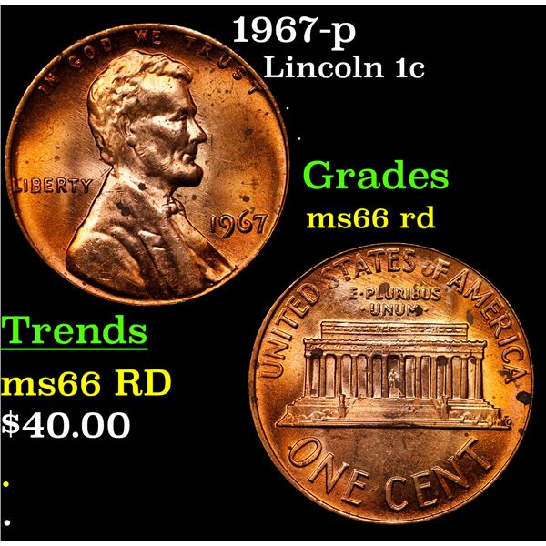 1967-p Lincoln Cent 1c Grades GEM+ Unc RD