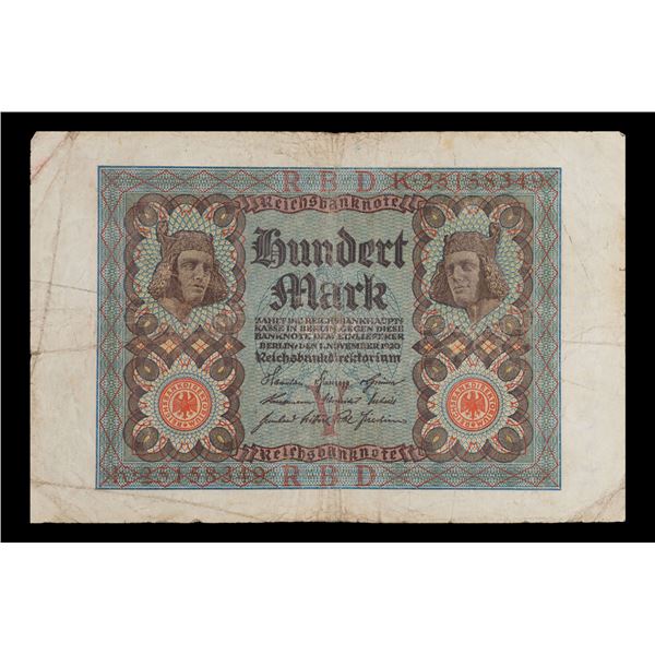 1920 Germany (Weimar) 100 Marks Banknote P# 69b Grades vf+