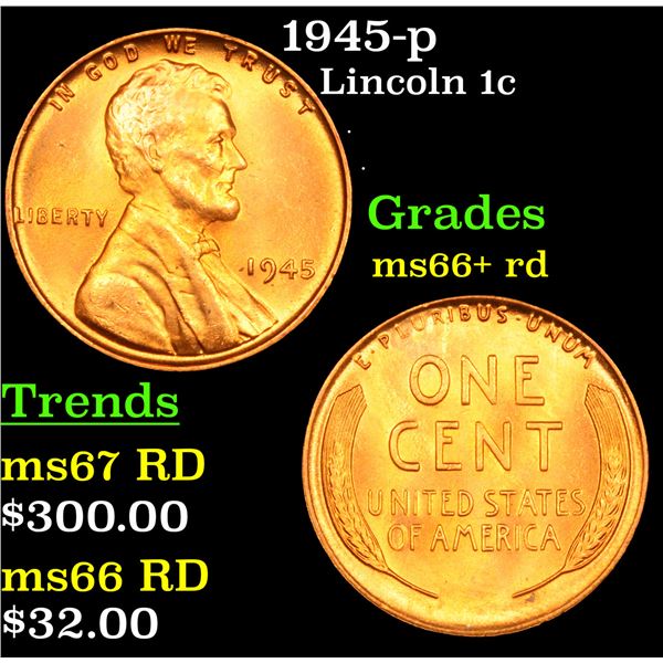 1945-p Lincoln Cent 1c Grades GEM++ RD