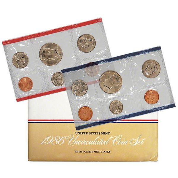 1986 United States Mint Set in Original Government Packaging, 10 Coins Inside