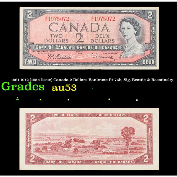 1961-1972 (1954 Issue) Canada 2 Dollars Banknote P# 76b, Sig. Beattie & Rasminsky Grades Select AU