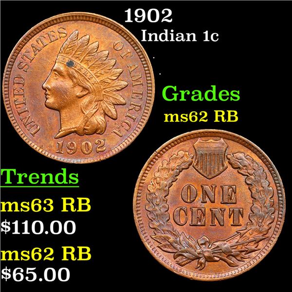 1902 Indian Cent 1c Grades Select Unc RB