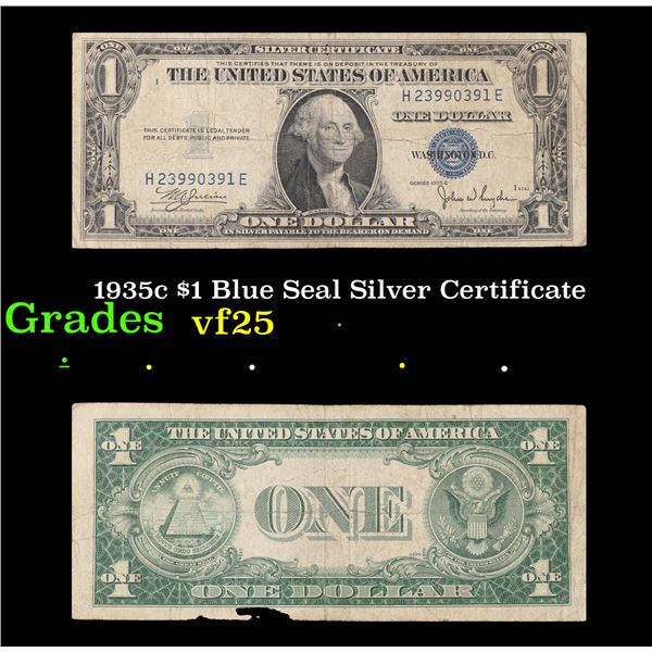 1935c $1 Blue Seal Silver Certificate Grades vf+