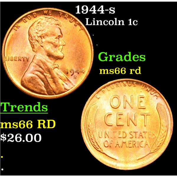 1944-s Lincoln Cent 1c Grades GEM+ Unc RD