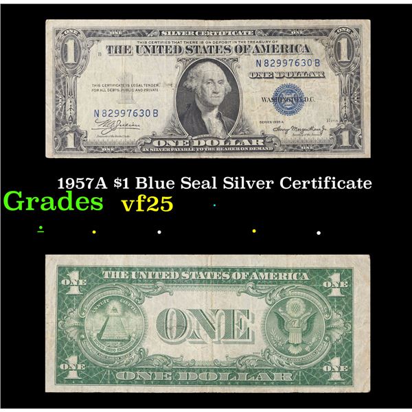 1957A $1 Blue Seal Silver Certificate Grades vf+