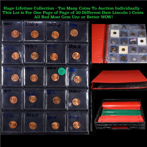 Page of 20 Different Date Lincoln 1 Cents All Red Most Gem Unc or Better