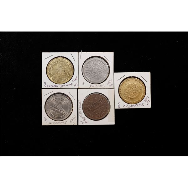 Group of 5 Casino Tokens