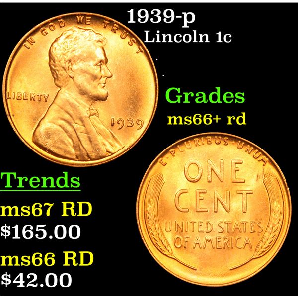 1939-p Lincoln Cent 1c Grades GEM++ RD
