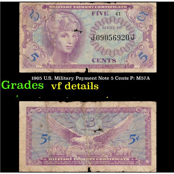 1965 U.S. Military Payment Note 5 Cents P: M57A Grades vf details