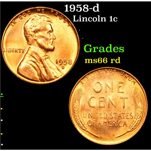 1958-d Lincoln Cent 1c Grades GEM+ Unc RD
