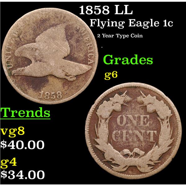 1858 LL Flying Eagle Cent 1c Grades g+