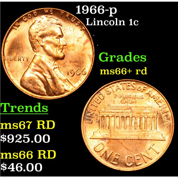 1966-p Lincoln Cent 1c Grades GEM++ RD