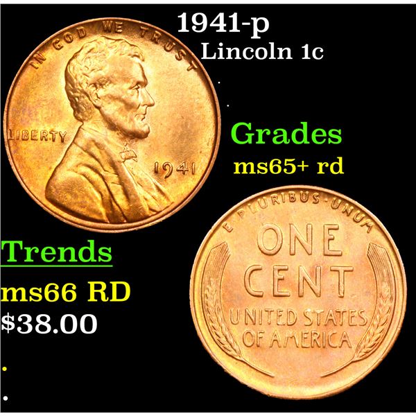1941-p Lincoln Cent 1c Grades Gem+ Unc RD