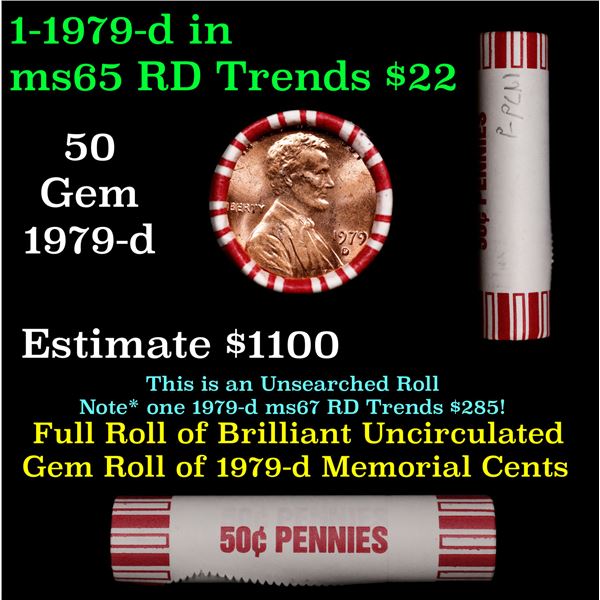 Shotgun Lincoln 1c roll, 1979-d 50 pcs Brandt 50c Wrapper.
