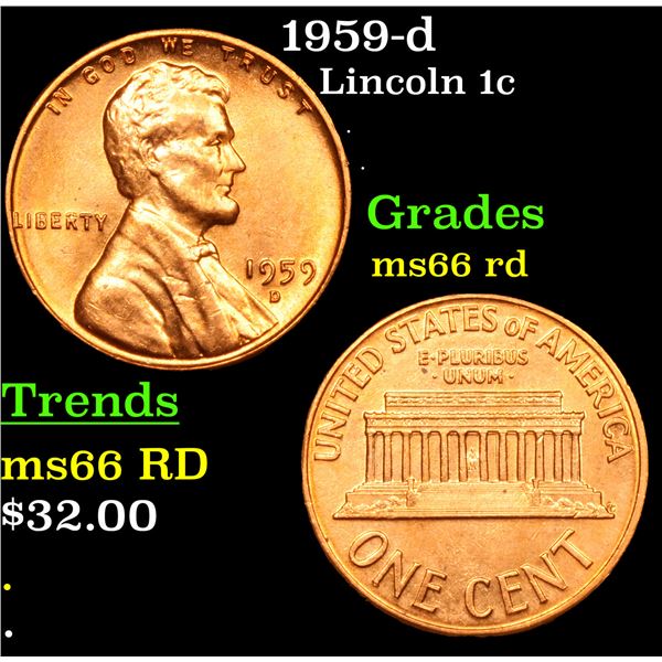 1959-d Lincoln Cent 1c Grades GEM+ Unc RD