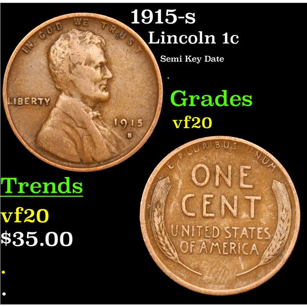 1915-s Lincoln Cent 1c Grades vf, very fine