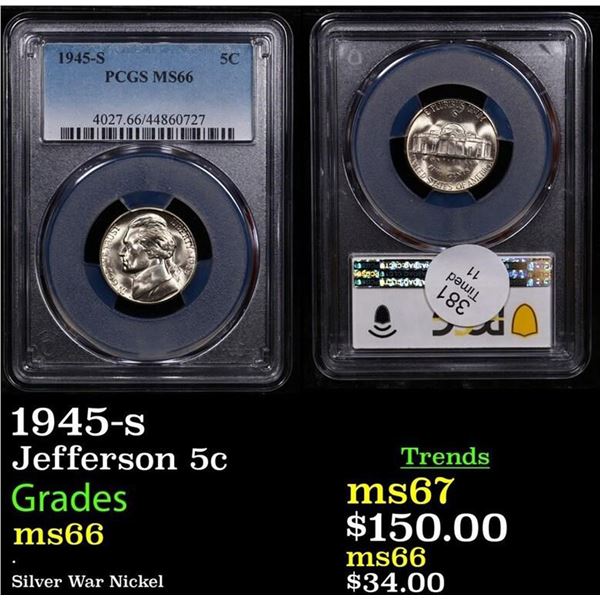 PCGS 1945-s Jefferson Nickel 5c Graded ms66 By PCGS