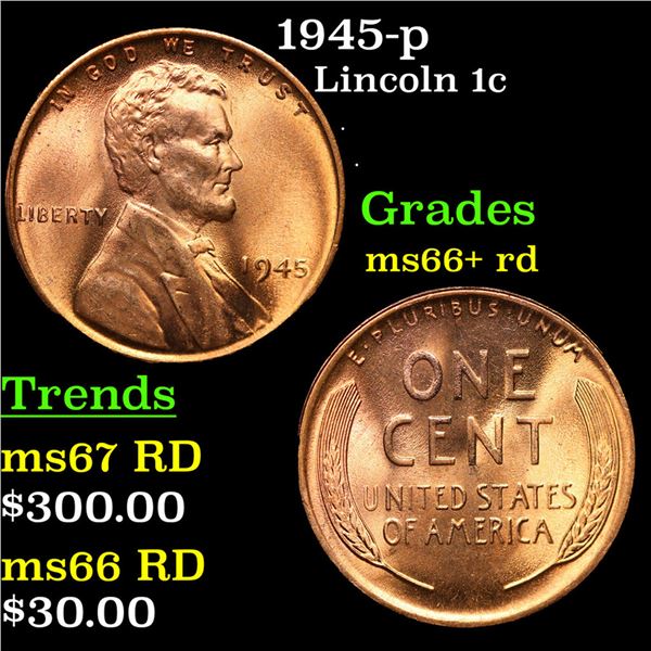 1945-p Lincoln Cent 1c Grades GEM++ RD