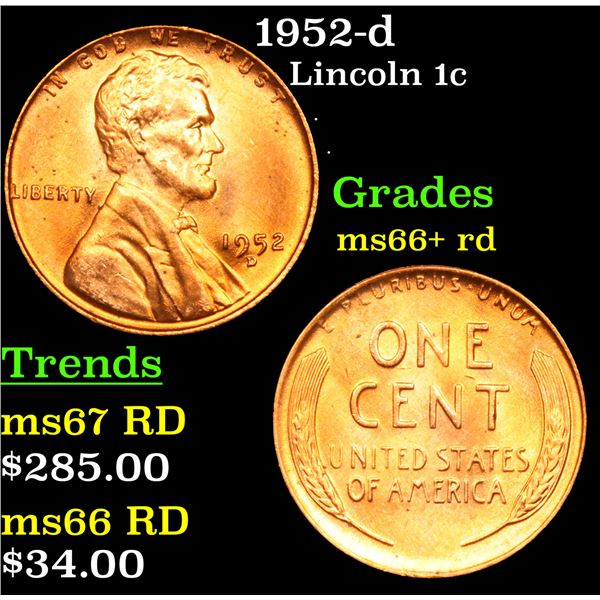 1952-d Lincoln Cent 1c Grades GEM++ RD
