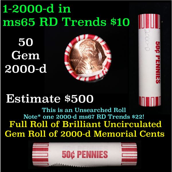 Shotgun Lincoln 1c roll, 2000-d 50 pcs Brandt 50c Wrapper.