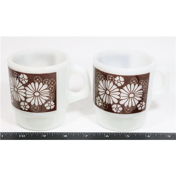 TWO ANCHOR HOCKING MILK GLASS COFFEE MUGS