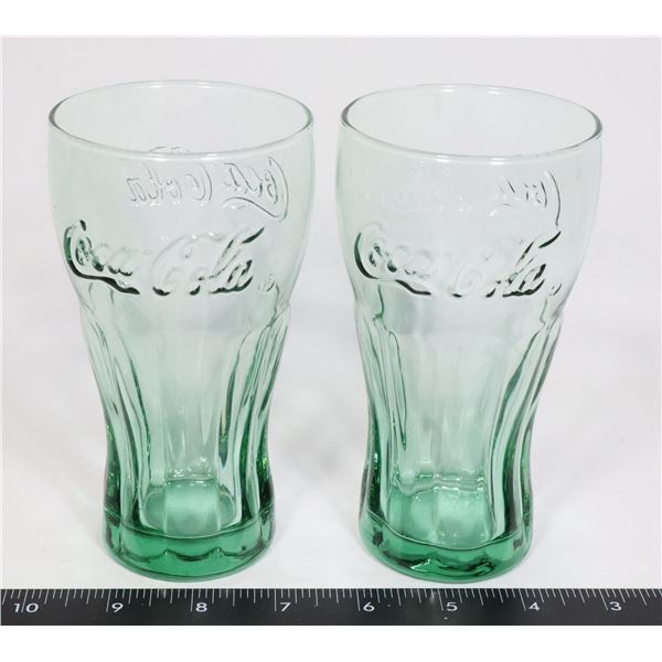 PAIR OF GREEN COKE COLA GLASSES