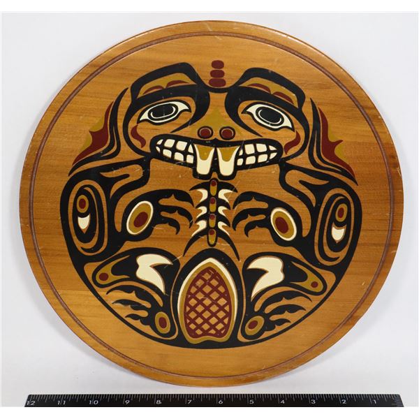 HAIDA ART "LEGEND OF THE BEAVER" ROUND WOODEN PLAQUE