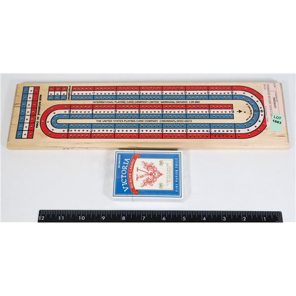 CRIBBAGE BOARD, NEW CARDS & PEGS