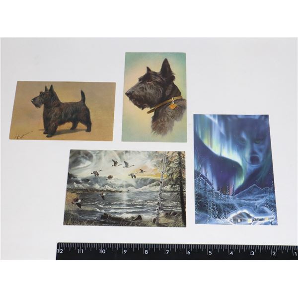 4 POST CARDS  "SCOTTISH TERRIER, & NORTHERN LIGHT