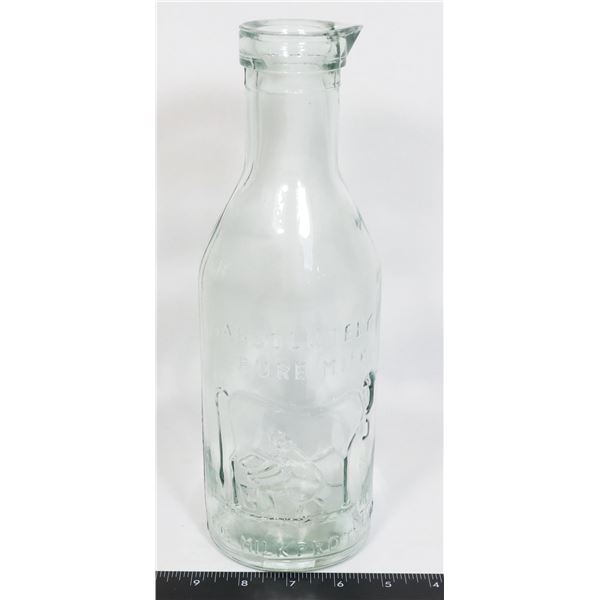 GLASS MILK BOTTLE WITH SPOUT & LOGO