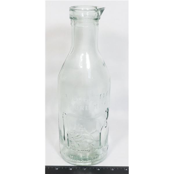 GLASS MILK BOTTLE WITH SPOUT & LOGO