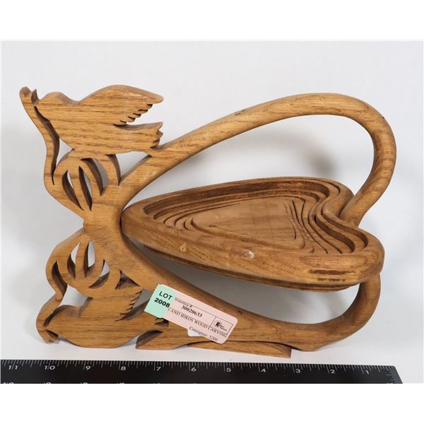 HEARTS AND BIRDS WOOD CARVING