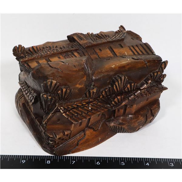 HAND CARVED WOODEN BOX - NOT SIGNED