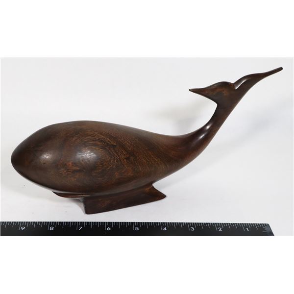 CARVED SOLID HARDWOOD WHALE FIGURE