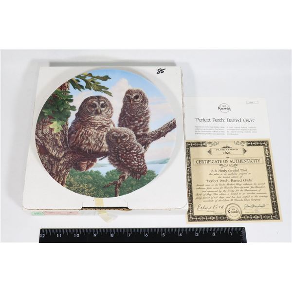 PERFECT PERCH: BARRED OWLS KNOWLES COLLECTOR PLATE