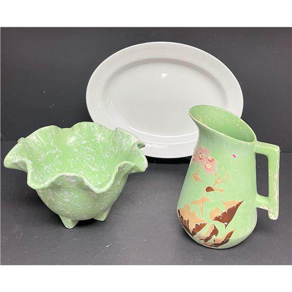 23-VINTAGE GREEN PITCHER 8  TALL SOLD WITH