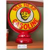 Image 1 : Red Head Gasoline Original Glass On Base - Holder is Repro - Small Chip on Rear Glass