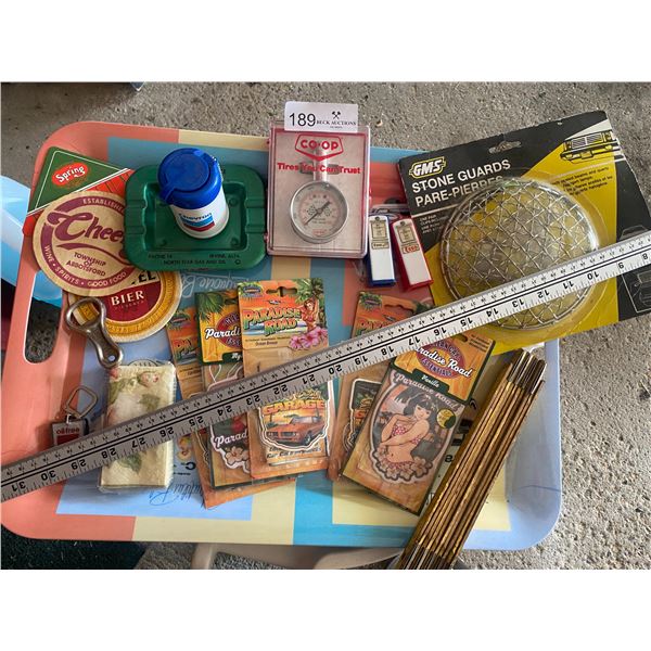 Co-op Tire Gauge, antique Meter Sticks, car air fresheners, Gas Pump SnP shakers & More