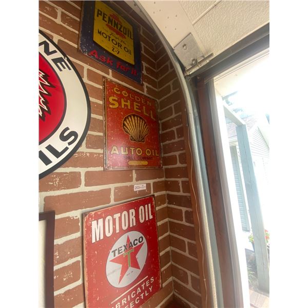Three Repo Signs- Shell, Texaco and Pennzoil Motor Oil signs 13' x 16"h x 3