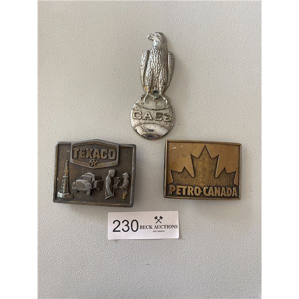 Three vintage Belt Buckles  Texaco, Petro-Canada and CASE