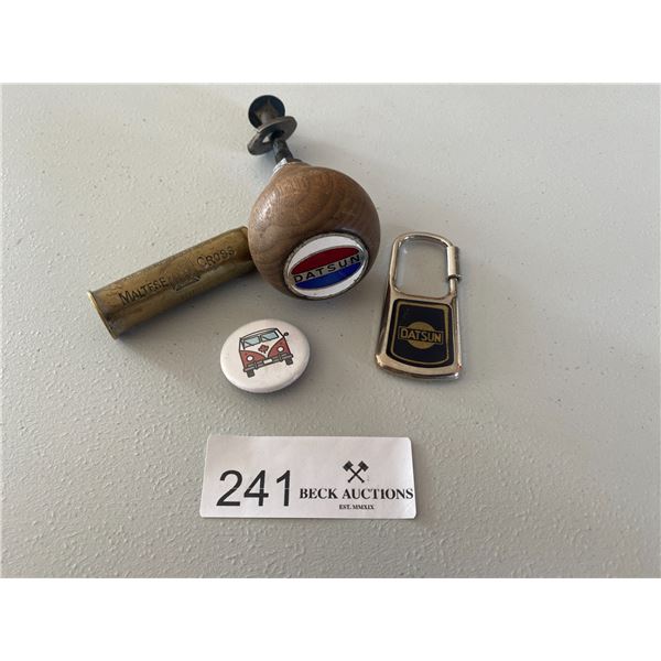 Datson Shift Knob and Clip & Maltese Cross Tire Pressure Gauge w/ pin