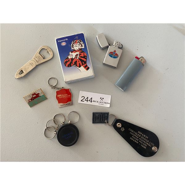 Amoco Zippo, Keychains, Fly Horse Bottle opener, Pins & More