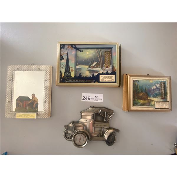 Three Collectible Picture Framed Thermometers & advertisement items