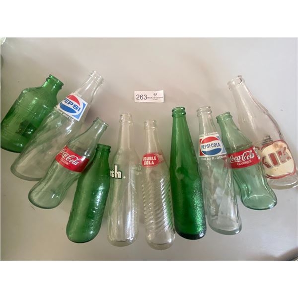 Ten Glass Collectible Pop Bottles  Coca cola, pepsi, Double-Cola, Crush
