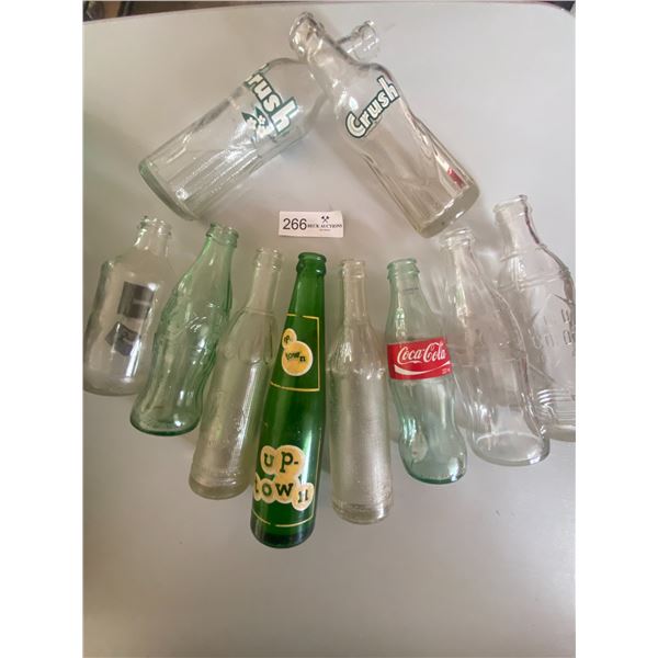 10 Vintage assorted pop glass bottles