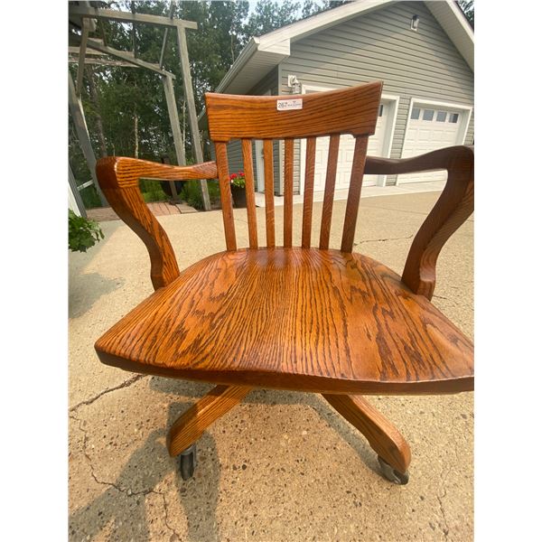 1950's antique oak wooden Bankers office arm swivel chair